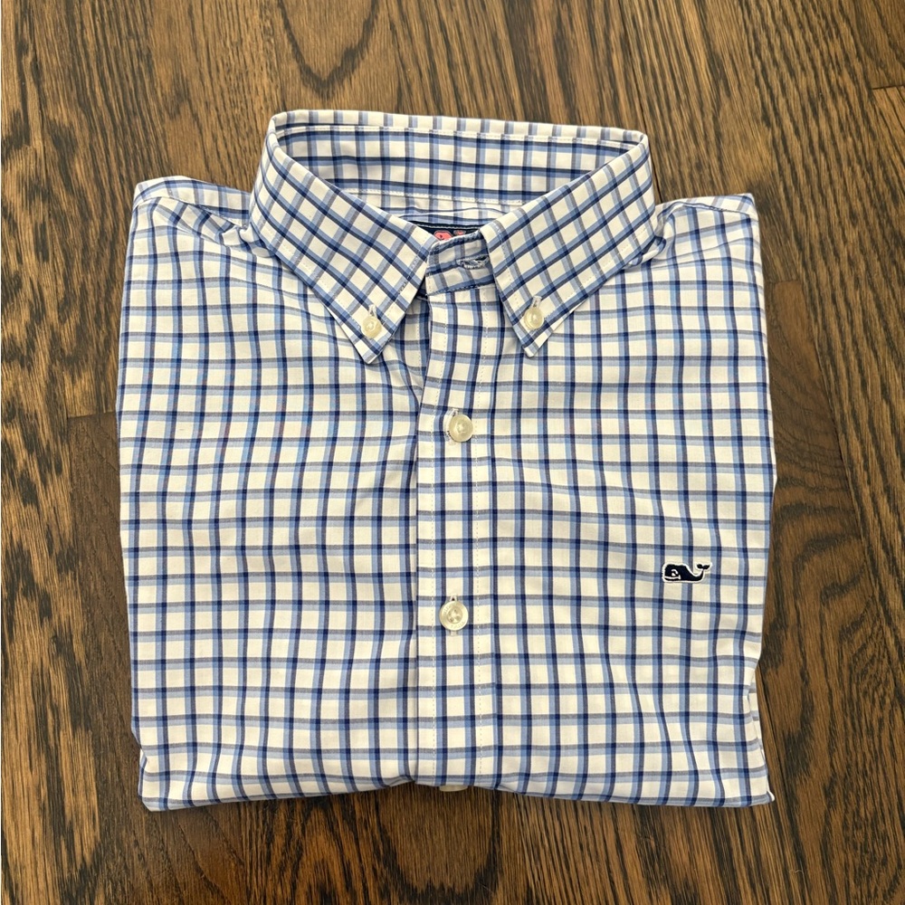 Vineyard Vines Boy’s White and Blue Plaid Shirt